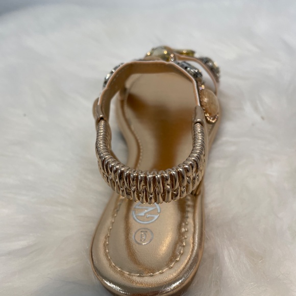Rhinestone Sandals T-Strap Buckle Bohemian Pearl Crystal Flat Sandals 5905 - Picture 3 of 6